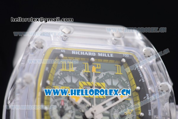 Richard Mille RM 011 Felipe Massa Flyback Chronograph Swiss Valjoux 7750 Automatic Sapphire Crystal Case with Skeleton Dial Yellow Inner Bezel and Aerospace Nano Translucent Strap - Click Image to Close